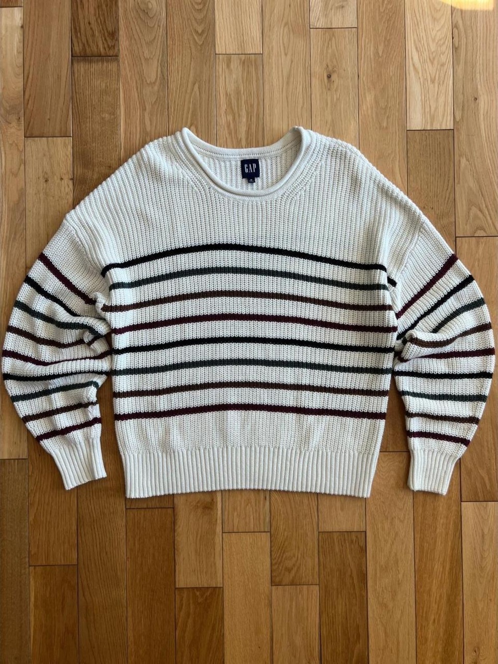 GAP Cream Crewneck Sweater with Stripes